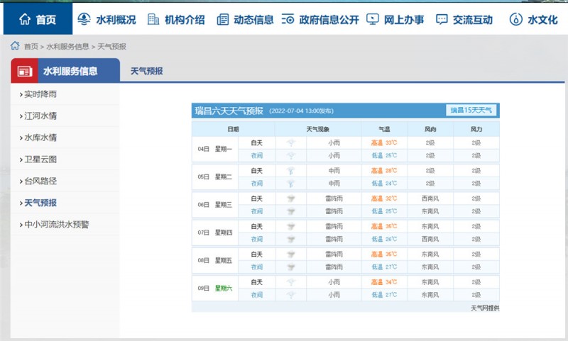 九江一周天氣2022.7.4