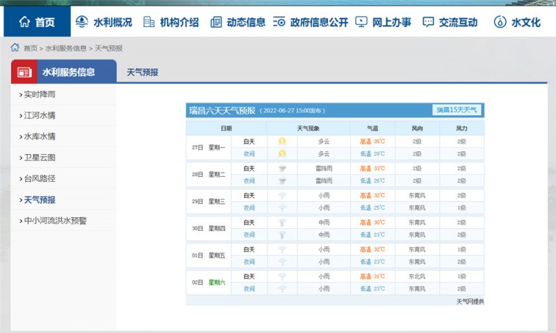 九江一周天氣2022.6.27