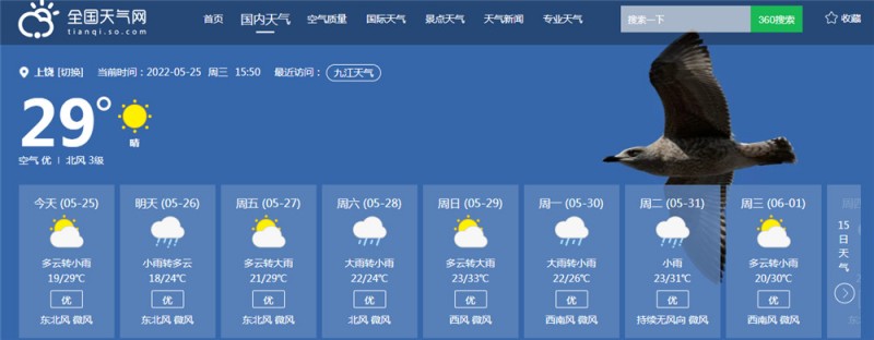 上饒一周天氣2022.5.25